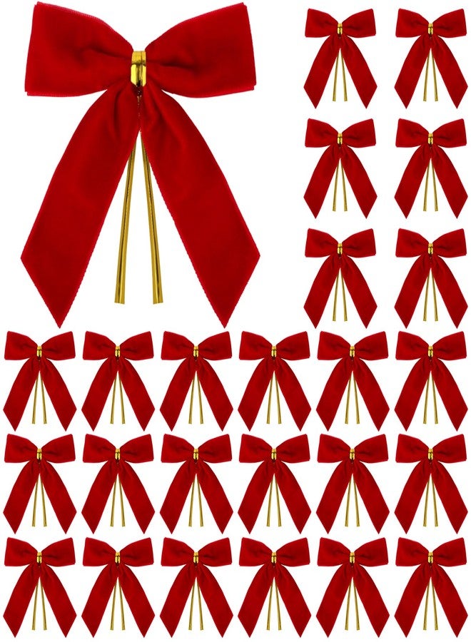 HEYTIMI 36 PCS Red Small Velvet Bows for Christmas Tree 3.5" Mini Christmas Bows for Gift Wrapping Twist Tie Velvet Ribbon Bow for Wreath Crafts Party Wedding Treat Bag Home Decor - Image 1